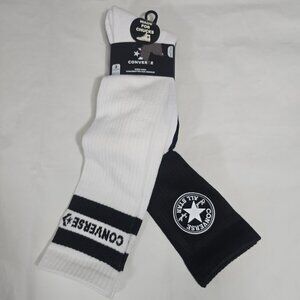 Converse Knee Highs Socks Womens 4-10 White Black Patch Logo Striped NWT 2 Pack